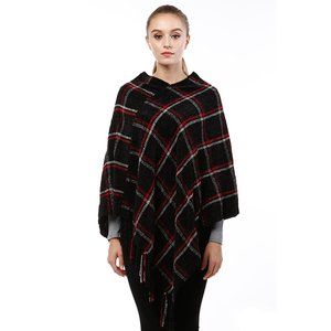 LOF Soft Chenille Plaid Color Cape Fringe Poncho